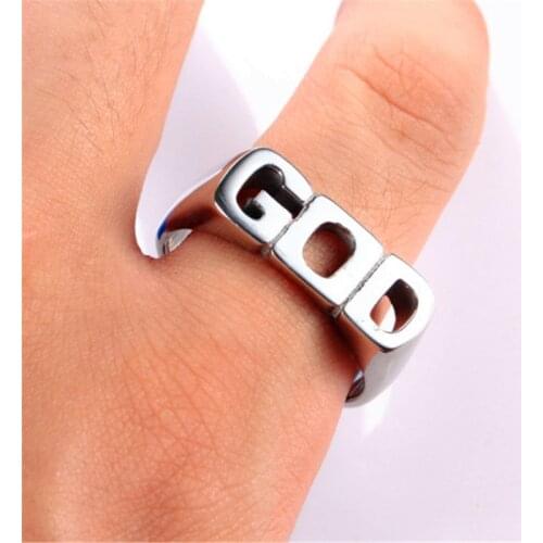 European and American Stainless Steel Letter Rings Mens Jewelry Wholesale Simple GOD Titanium Steel Rings