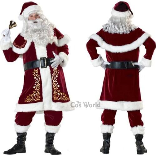 Mens Adult Santa Claus Father Christmas Costumes Festival Party Suit Xmas Gift Uniform Outfit Cosplay Costumes Full Sets