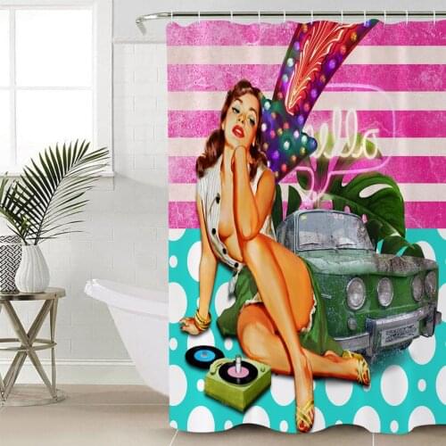 Retro Girl Neon Car Shower Curtain Multi-size Waterproof Bathroom Curtains Home Decor
