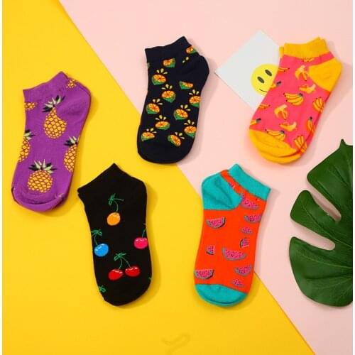 Unisex Happy Socks Fruit Banana Pineapple Watermelon Lemon Cherry Personality Harajuku Men Women Funny Ankle Socks Male Female