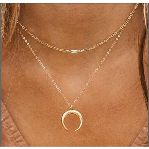 America Cross Border New Multi-layer Necklace Creative Simple Double-layer Moon Pendant Necklace for Women