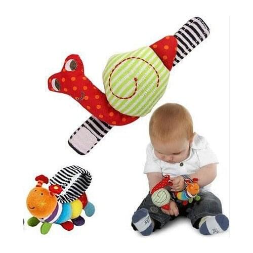 New style Lovely soft Baby A Wrist Bell Shake The Bell Good Soft Real Snail Caterpillar Watch Band Baby Toys