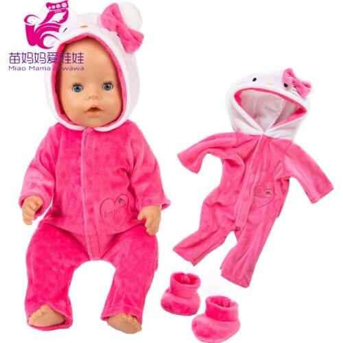 Doll Clothes for 43cm Born Baby Doll Rompers Pink Fur Unicorn Pajama Set for 17 Inch Baby Doll Jacket Winter Clothes
