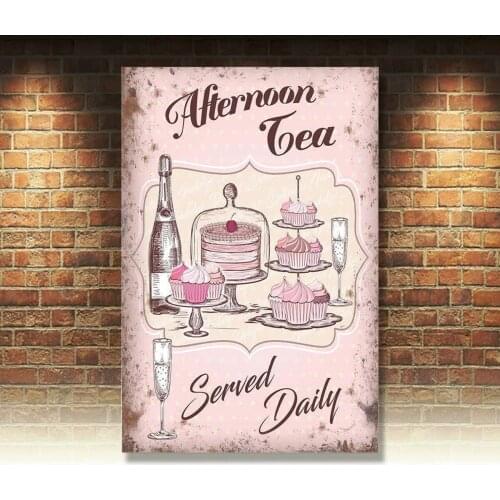 Afternoon High Tea Champagne Cafe Shabby Chic Tearooms Small Metal Steel Sign