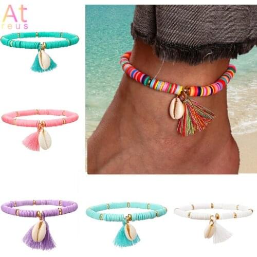 Multicolor Tassel Anklet Bohemian Jewelry For Women Acrylic Beaded Elastic Chain Ankle Chain Leg Foot Chain
