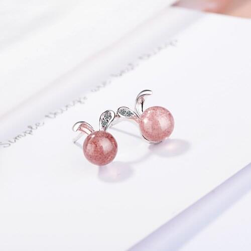 Cute Bunny Strawberry Crystal Stud Earrings Simple Fresh Cute Girl Stud Earrings Rabbit Ear Stud Earrings