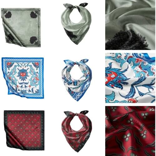 100% Pure Silk Scarf&Accessories&Hijabs For Women Neck Hair Band Foulard Many Square Scarves in Different Patterns and Colors