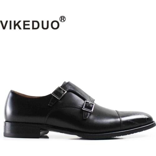 Vikeduo 2020 Fashion Wedding Party Black Genuine Calf Leather Mens Engraving Monk Strap Shoe Classic Footwear Handmade Men Shoes