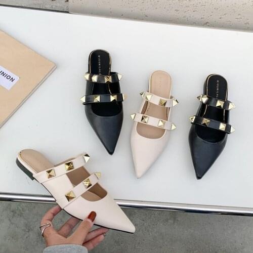 2021 New Women Temperament Slippers Fashion Pointed Stripe Design Female Muller Shoes Foot Office Casual Slippers Women Shoes