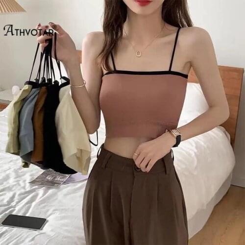 ATHVOTAR Women Tank Korean Style Women Seamless Tube Top Patchwork Underwear Lingerie Thin Shoulder Strap Short Backless Top