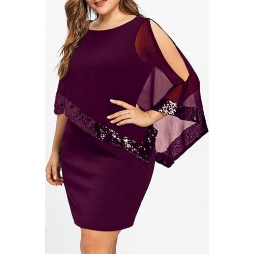 2019 New Women Dress Fashion New Women Plus Size Cold Shoulder Overlay Asymmetric Chiffon Strapless Sequins Dresses