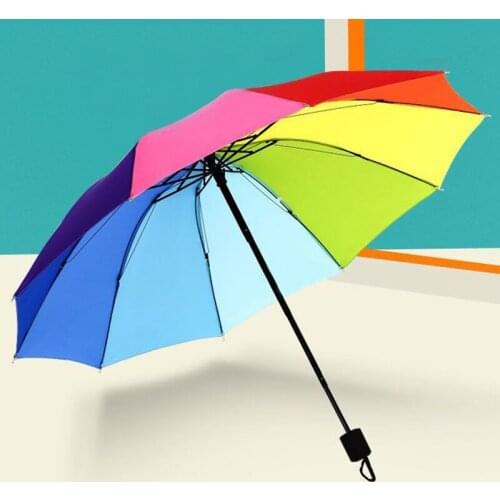 High Quality Rainbow Umbrella Rain Women Brand 125m Windproof Big Umbrellas Strong Frame Waterproof Fashion Colorful Paraguas
