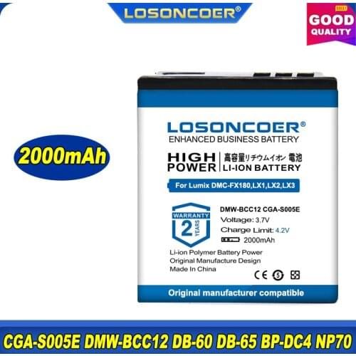 2000mAh DMW-BCC12 CGA-S005E CGA-S005 BCC12 S005E DB60 NP70 Battery For Panasonic DMC-LX1, LX1 DMC-LX2,LX2 DMC-LX3,DMCLX3,LX3