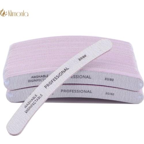 50Pcs/Lot Curved Nail File Sanding 80/80 Grit Double-Side Nail Art Sanding Files Buffer Block Manicure Pedicure Gel File Tools