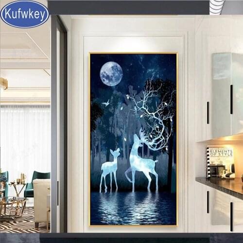5D DIY Diamond Painting Elk moon landscape cross stitch mosaic full square round diamond embroidery rhinestone,Abstract Home Art