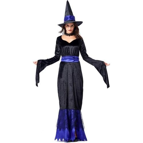 Woman Black Purple Witches Dress Costumes Cosplay Suit With Hat For Halloween Carnival Party Dress Costume Cosplay