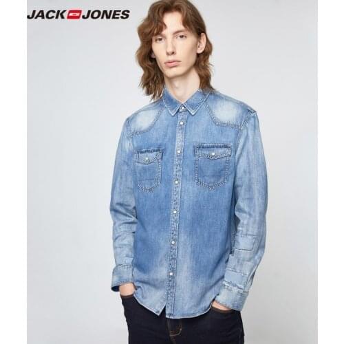 JackJones Mens Cargo Fashion Casual Patched Denim Shirt Menswear| 219305540