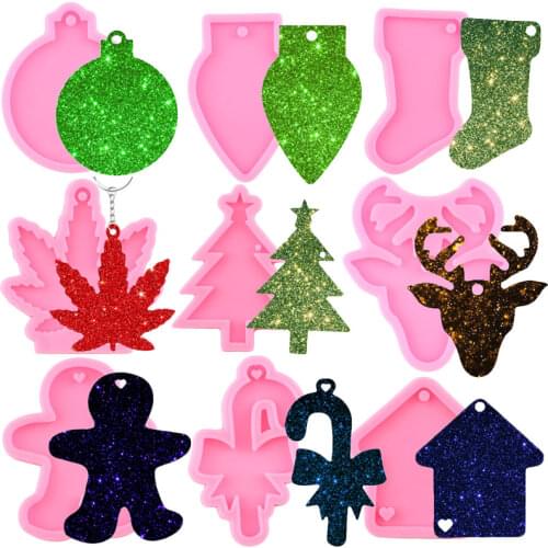 Shiny Christmas Light Tree Ornament Sock Keychains Mold Silicone Resin Epoxy Molds DIY Craft Jewelry Making Pendant Moulds