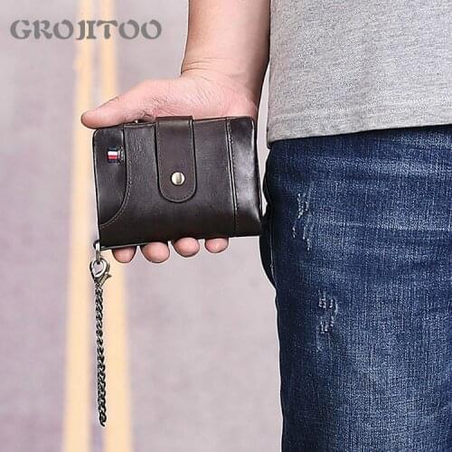 GROJITOO New genuine leather mens short wallet fashion business leisure multi-card bag zipper coin purse Gift Wallet Money Bags