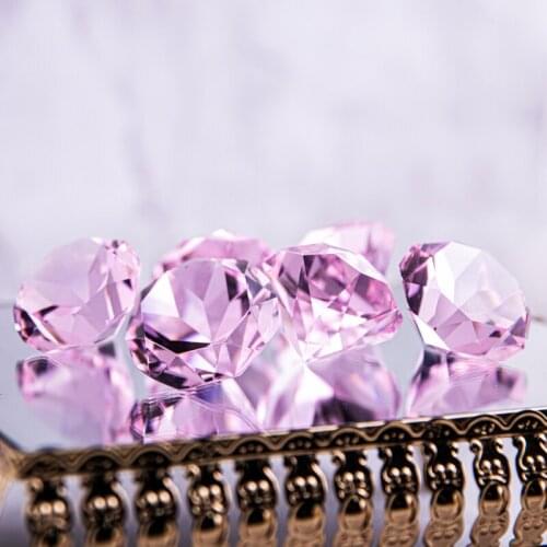 H&D 50mm Diamond Shaped Pink Glass Crystal Paperweight 6 Pieces Home Office Decor & Wedding Favors Decoration with Gift Box