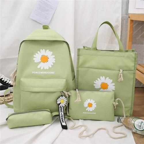 4Pcs/set Flower Print Canvas School Bag for Teenagers Girls Student Book Bags Women Travel School Backpacks Female Rucksack
