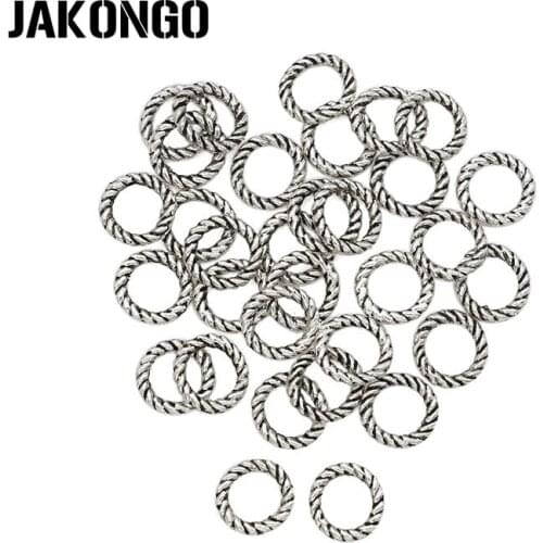 JAKONGO 50pcs Antique Silver Plated Circle Jump Rings Round Connectors for Jewelry Making Stripe Pattern