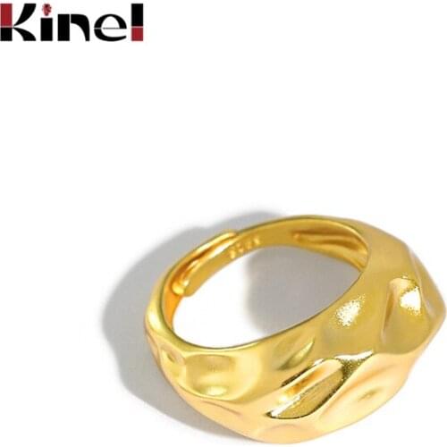 Kinel 925 Sterling Silver lrregular Concave Convex Surface Open Rings for Women Wedding 18K Real Gold Plated Jewelry