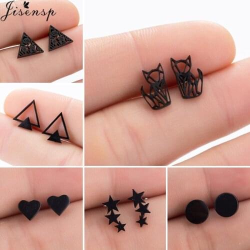 Tiny Geometric Stainless Steel Earrings Black Punk Fashion Triangle Star Flower Ear Studs Cute Cat Earing Best Gift for Friends