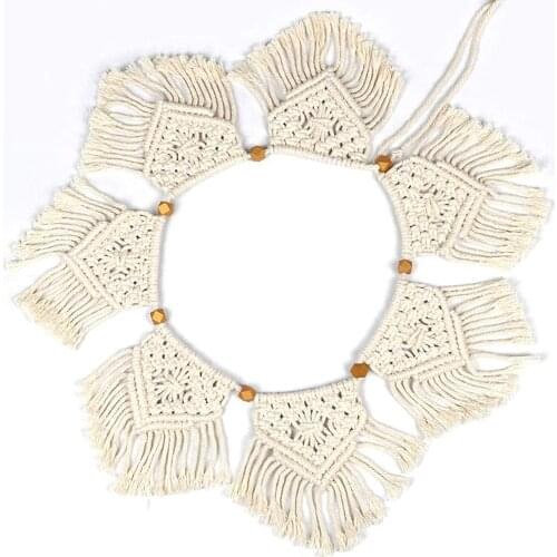 Macrame Woven Wall Hanging Fringe Garland Banner 7 Flag Boho Chic Bohemian Wall Decor for Apartment Bedroom Living Room