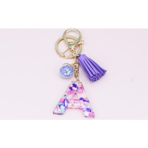 Fashion Letter Alphabet Crystal Arylic Liquid Keychain Women Key Chains Ring Car Bag Tassels Pendent Charm Gift Accessory