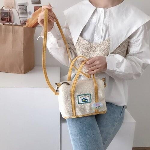 Fashion simple canvas bag cute diagonal bag shoulder retro shoulder bag plush mini hand messenger bag