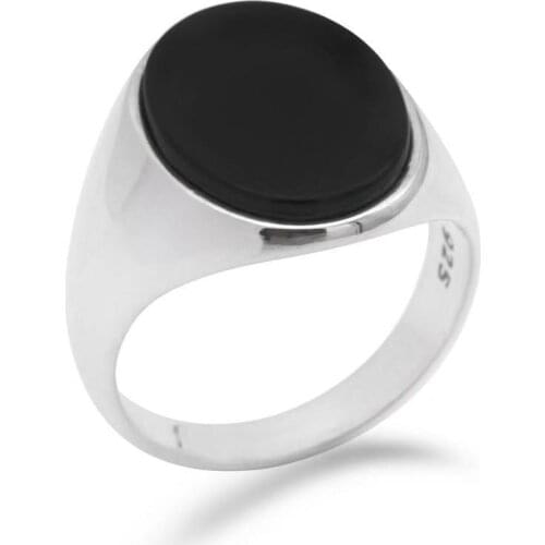 925 Sterling Silver Men Ring with Black Natural Onyx Stone Aqeeq Ring Thai Silver Simple Design for Man Women Turkish Jewelry