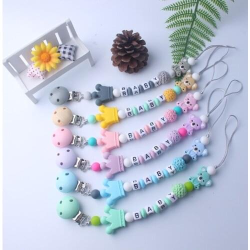 Personalized Customizable Baby Silicone Pacifier Anti-Drop Chain Mini Silicone Koala Infant Pacifier Clips Chains Baby Teething