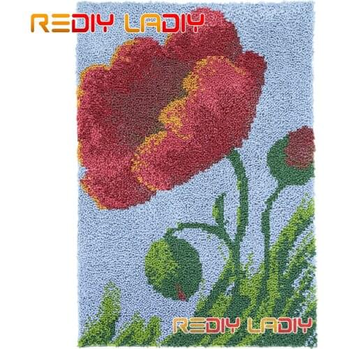 Latch Hook Rug Kit Blooming Poppies Plush Wall Tapestry DIY Carpet Rug Chunky Yarn Arts Cushion Crochet Floor Mat Hobby & Crafts