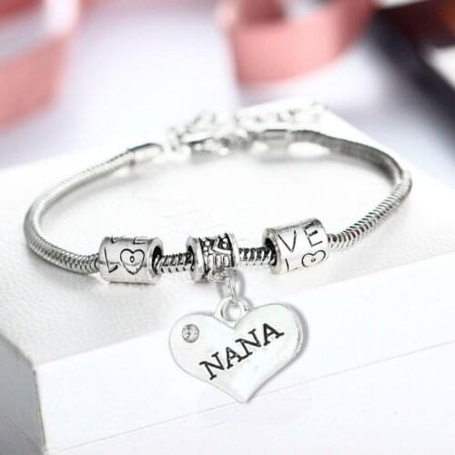 NANA Heart Crystal Bracelet Family Gifts For Grandma Women Lady Jewelry Grandmother Charm Bangle