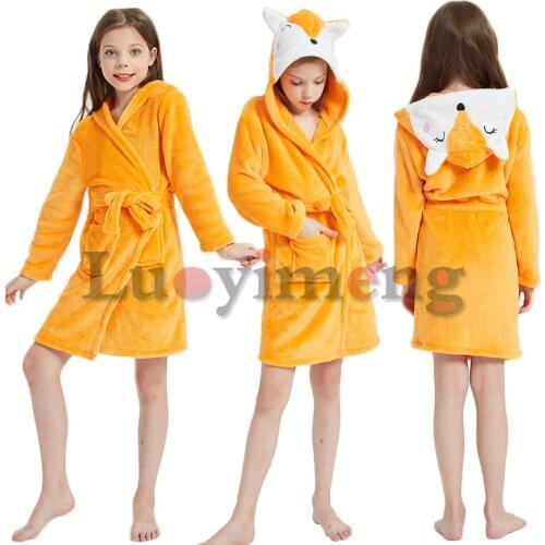 Winter Kids Sleepwear Fox Robe Pyjamas Kids Flannel Warm Nightgown For Boys Girls Clothes 3-12Years Unicorn Christmas Clothes