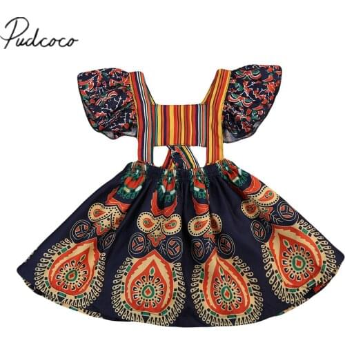 2020 New Summer Novelty Boho Toddler Baby Kids Girls Summer Floral Backless Dress Beach Party Dresses Clothes 1-6Y