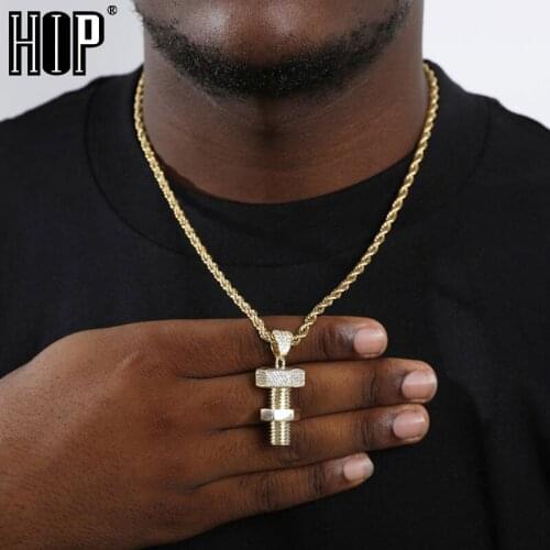 Hip Hop Iced Out Bling Screw Rhinestone Rope Chain Gold Color Pendants & Necklaces For Men Jewelry Dropshipping