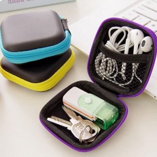 Portable Earphone Cases Mini Zipper Headphones Box In-ear EVA Square Earbuds Headset Carry Digital Keys Holder Bag