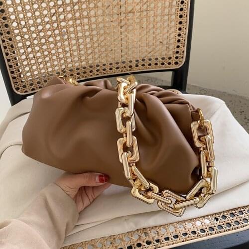 Women Luxury Designer Clutch Pouch Bag 2020 Hot New Trendy Fashion Ladies Thick Chain Shoulder Bag Soft PU Women Handbag Tote