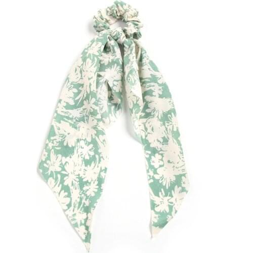 Flowers Printed Knotted Polyester Streamers Long Hair Ribbon Hair Ties Elegant Women Ponytail Hair Rope Elastic Hair Accessories