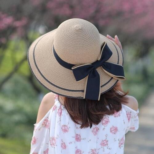 2021 New Women Sun Hat Korea Style Bow Braided Summer Foldable Sun Protection Cap for Outdoor Fashion Sun Hat