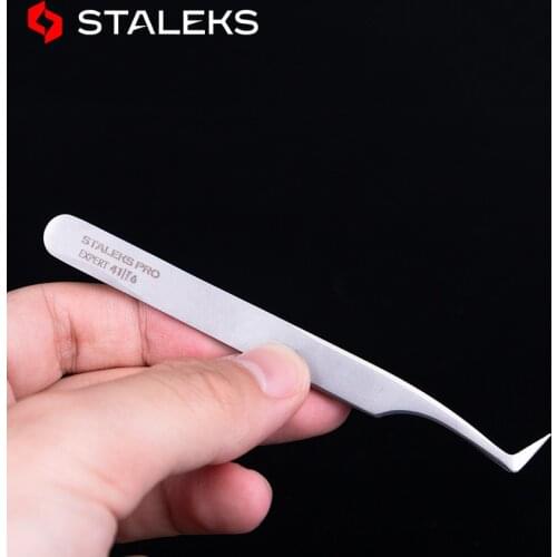 STALEKS PRO 41-6 Tweezers High Precision Anti Static Mink Eyelash Grafting Flowering Essential Tweezers AISI 420 Steel