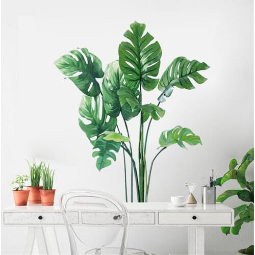 Tropical Banana Green Leaf Wall Stickers Removable Home Living Room Background Decor DIY Plants Wall Decal Mural