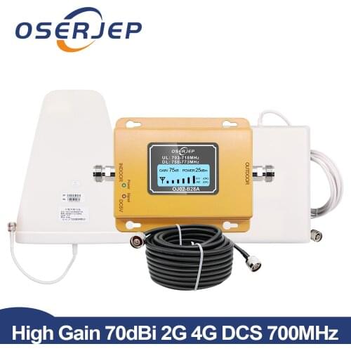 Band28A 700mhz LCD Display Powerful 70dB Gain 4G LTE 700 Signal Repeater Amplifier Internet Log /panel antenna
