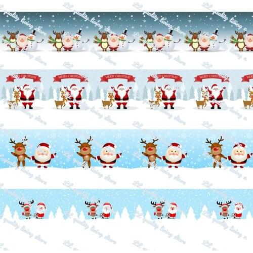 WL Christmas Elk and Old Man Printed Grosgrain Ribbon Handmade Suitable for Hair Bow Wedding Party Decoration Gift Packaging