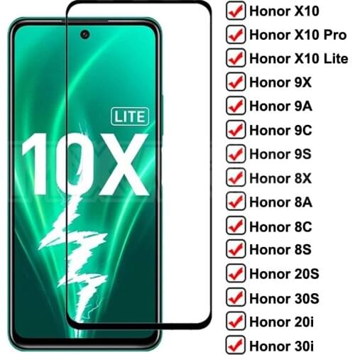 9D Full Screen Protective Glass For Honor 10X Lite X10 9X 9A 9C 9S 8X 8A 8C 8S 20S 30S 10i 20i 30i Tempered Glass Safety Film
