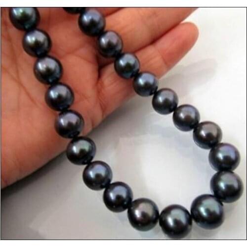 Hot AAA 10-11mm Natural south sea black pearl necklace 20 inch 925 silver GOLD CLASP