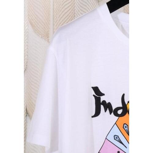 2021 Summer New Women Cotton T-Shirt Letter Eyes Embroidery Short-Sleeve Tee Casual O-Neck Female Fashion Shirt and Tops
