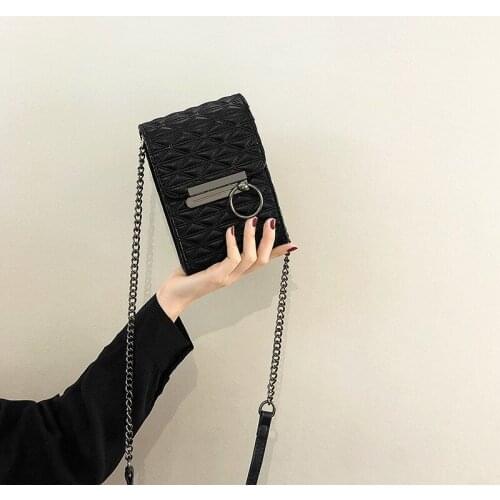 Womens Mobile Phone Bag Fashion Solid Color Metal Buckle Messenger Bag High Quality PU Hand Bag Classic Female Small Square Bag